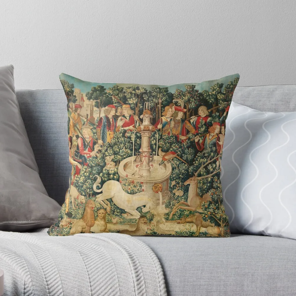 

UNICORN IS FOUND / Fountain,Other Animals,Green Floral Throw Pillow Couch Pillows