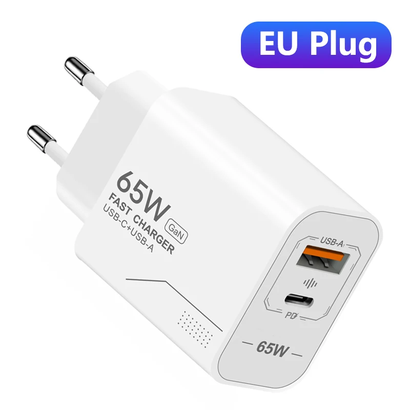 65W Dual-Port GaN Fast Charging Wall Adapter with Type-C Cable