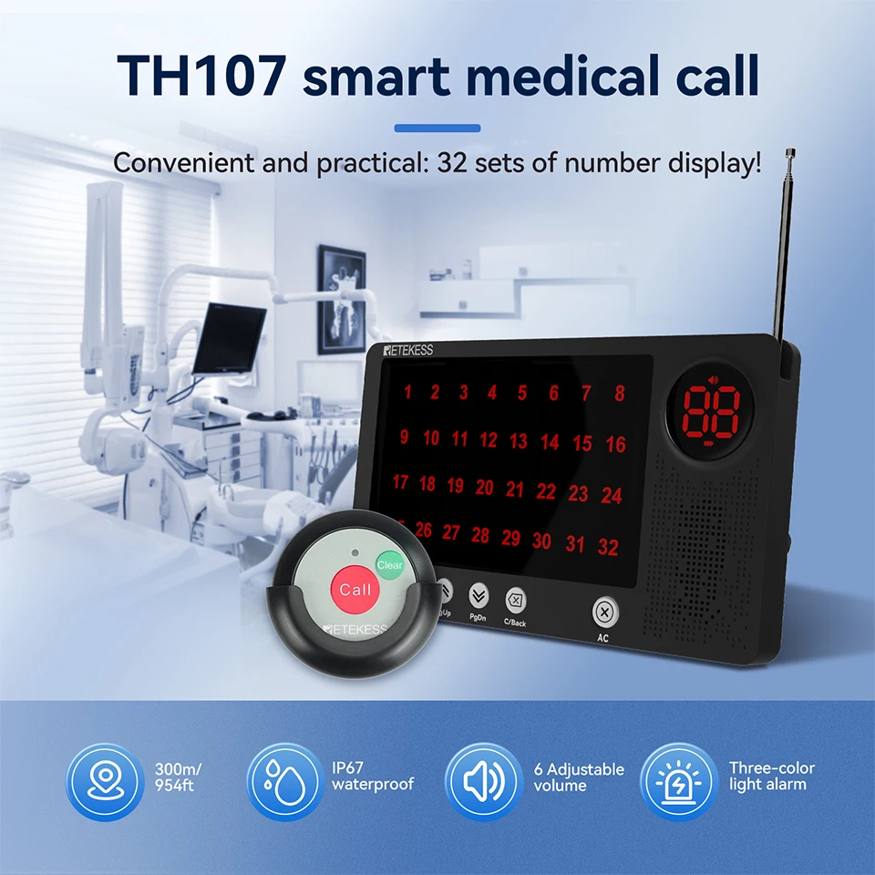 Sistema Chiamata Wireless Per Anziani - 5 Trasmettitori E 3 Ricevitori, Portata 180m, Impermeabile