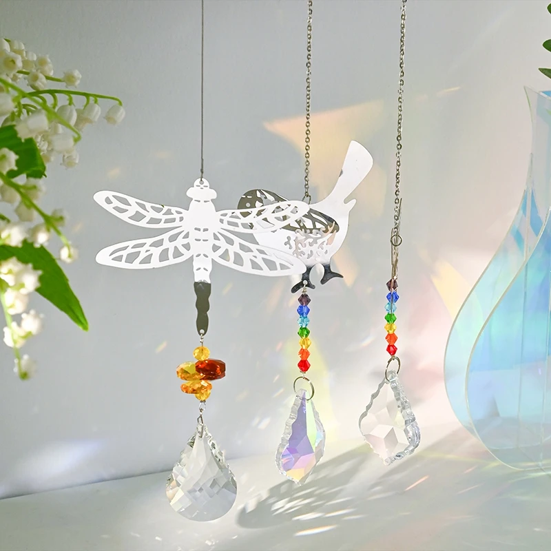 Crystal Wind Chimes Rainbow Sun Catcher Outdoor Wind Bells Home Garden Hanging Ornament Wall Yard Decor Music Bells