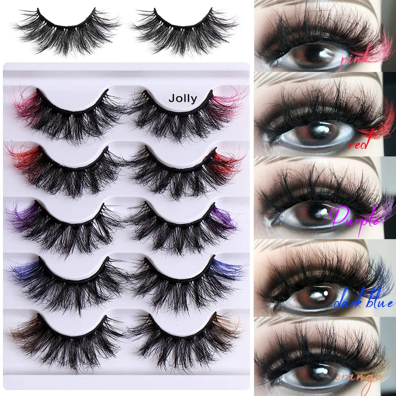 

5 Pairs Colored Eyelash 5D Mink Lashes Natural Fluffy False Lashes Colorful Fake Eyelashes for Dramatic Makeup Lash Extension