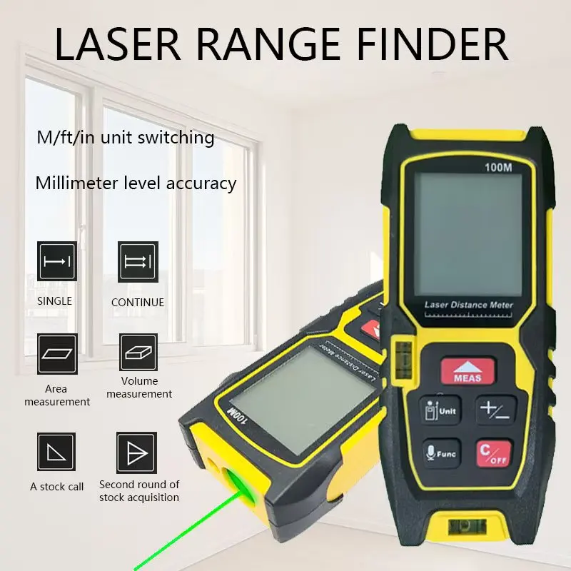 Digital Range Finder, Laser Tape Measure, Laser Rangefinder With Green Light Source, Ruler Test Tools 40m, 60m, 80m, 100m, 120m