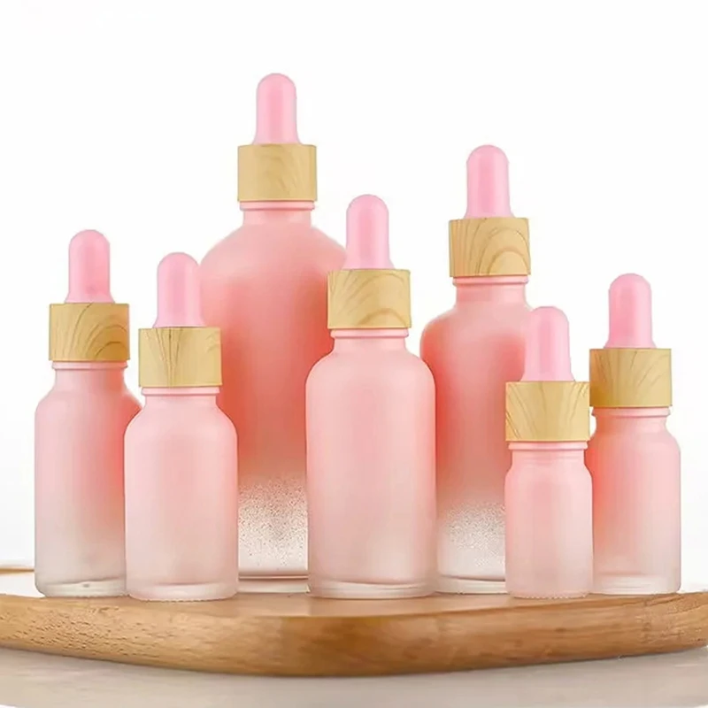 

5/10/15/20ML Pink Frosted Glass Bottle With Pipette Dropper Refillable Essential Oil Bottles Cosmetic Essence Packing Bottle New