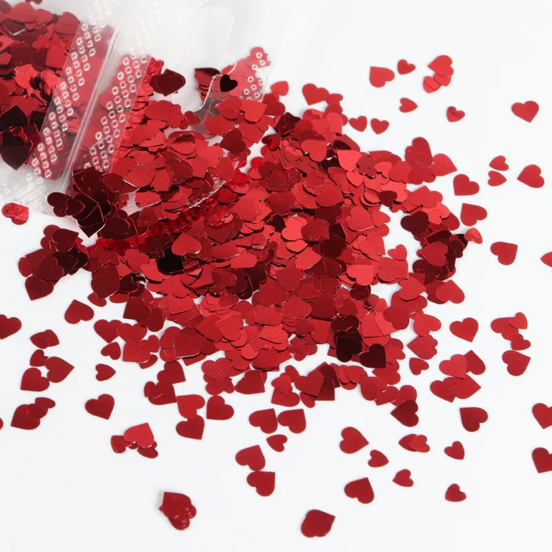 Shiny Red Black Love Heart Nail Art Sequins Mixed Size Paillette