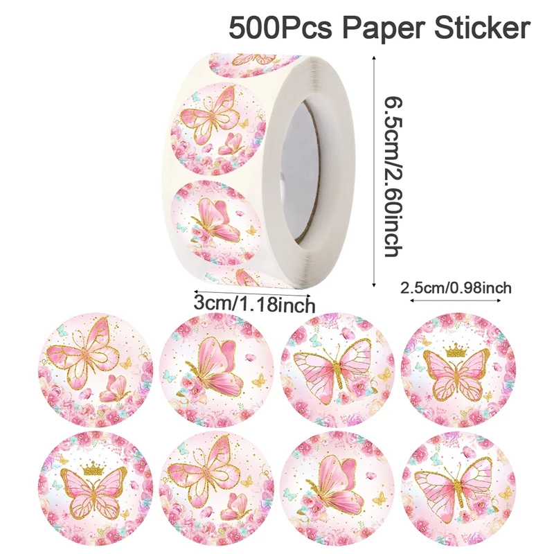 500 Stück lila Schmetterlings-Blumen-Siegelaufkleber, Dekorationen für Geburtstagsfeiern, Geschenke, Taschen, Boxen, Etiketten, Schreibwarenaufkleber – Detail 10