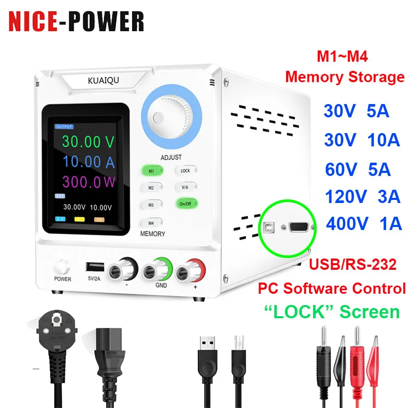

Memory Storage RS-232 Programmable DC Power Supply 300V 1A Adjustable Switching Power For LED Test Battery Charge DIY Plating