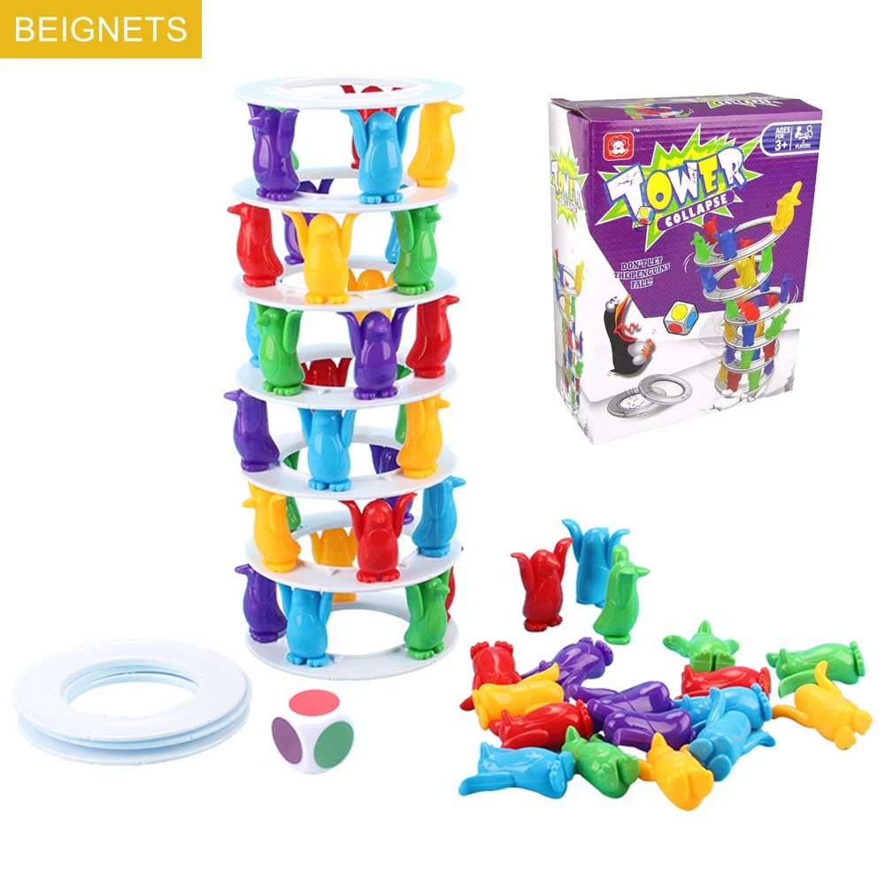 Bambini Penguin Tower Comprimi Balance Game Toy Funny Party Games Crazy Penguin Crash Tower Thrill Challenge Toys