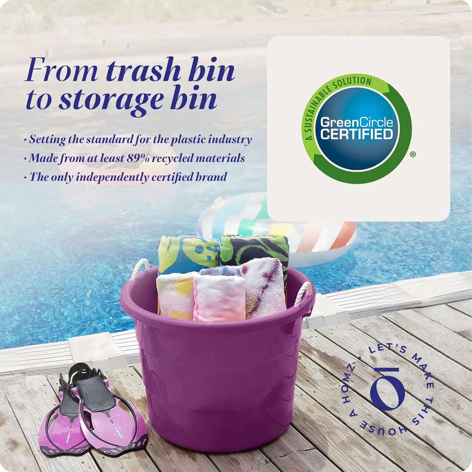 2-Pack Utility Tub, Large Plastic Storage Bucket with Rope Handles, 17 Gallon, Purple - Portable Indoor and Outdoor Buckets