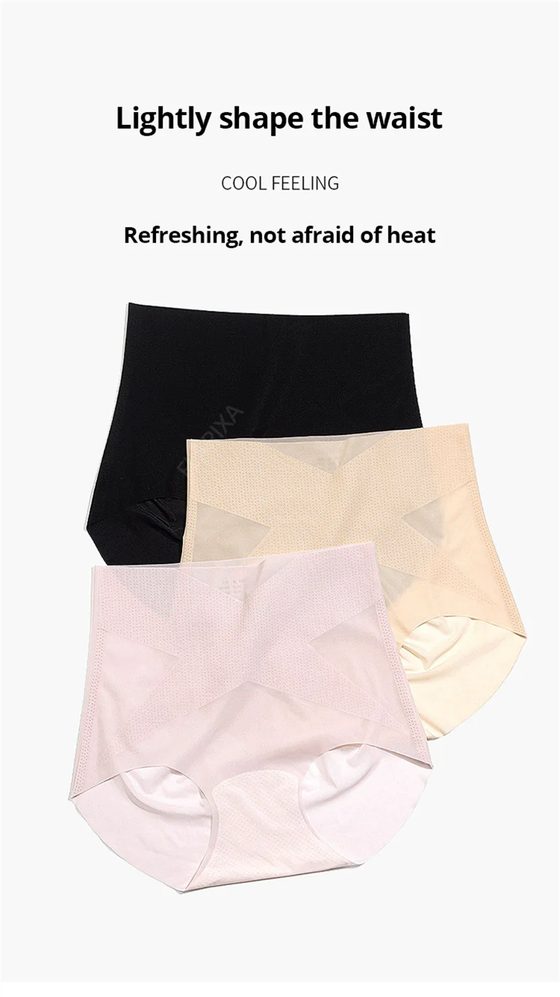 Flarixa 3PCS Seamless High Waist Panties for Women Ultra Thin Ice Silk Panties Comfort Briefs Antibacterial Underwear Underpants