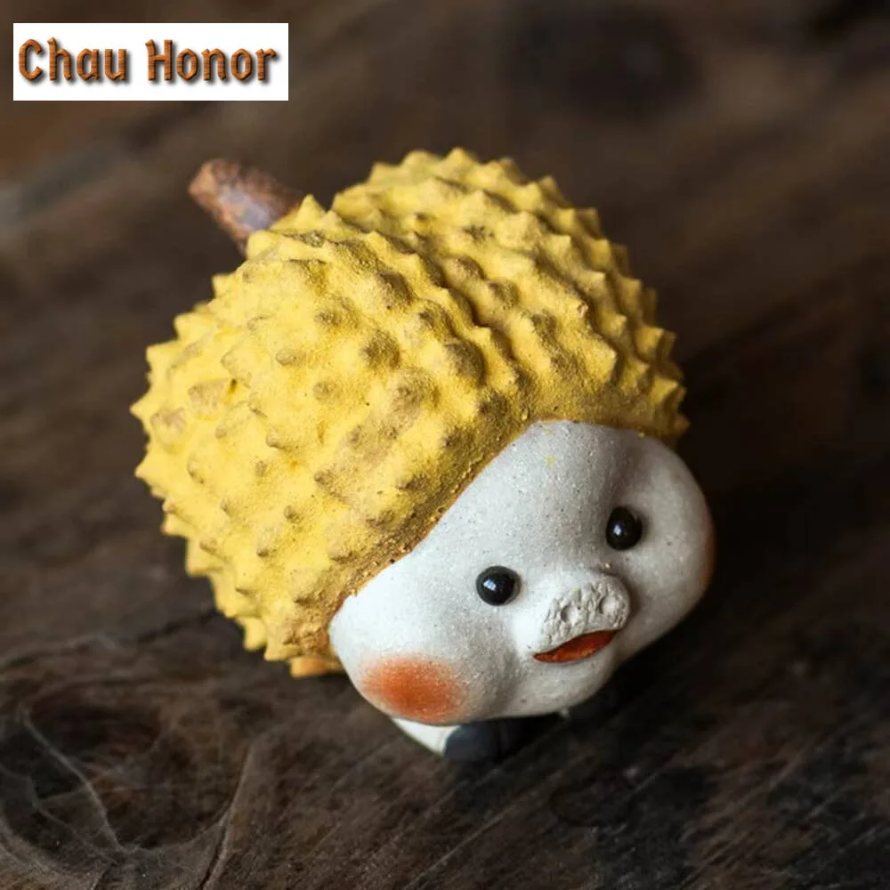 Cute Durian Pig Tea Pet Handmade Purple Clay Tea Play Figurine Fruit Ornament Can Raise Stupid Sculpture Desktop Ornaments Gift
