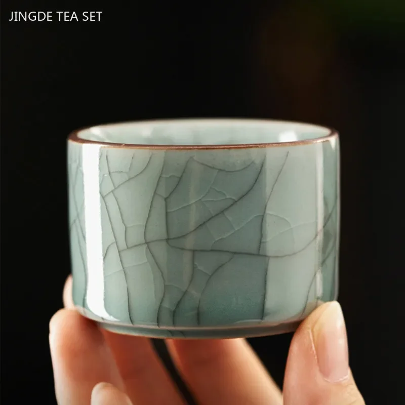 60ml Chinese Style Ceramic Ice Crack Glaze Tea Cup Retro Porcelain Tea Bowl Sake Cups Coffee Mug Household Handmade Master Cup