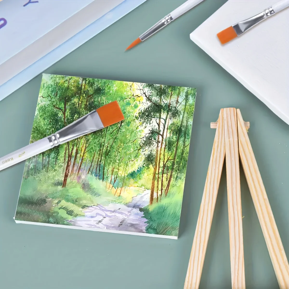3pcs/6pcs Mini Canvas And Easel Set Mini Canvas Panels Mini Wood Easels,  For Kids Drawing, Oil Painting And DIY Graffiti 4