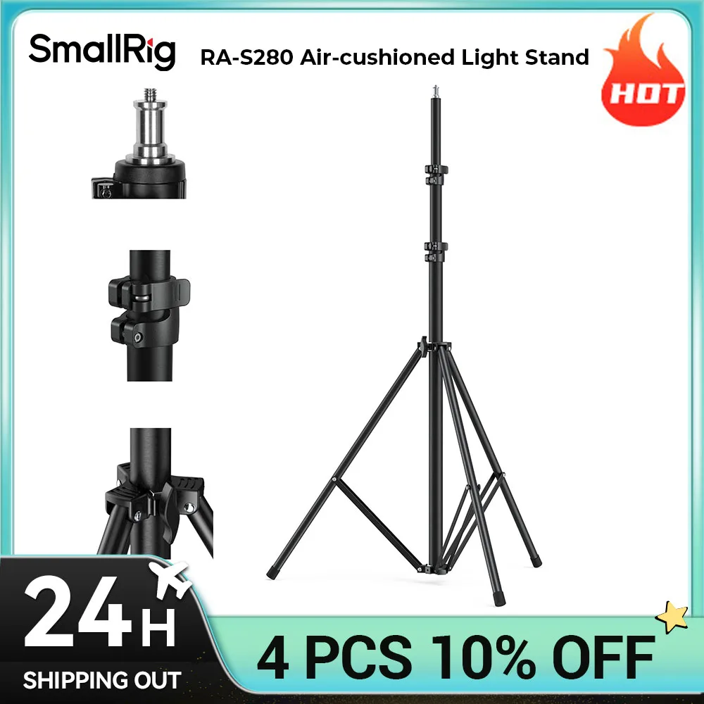 SmallRig 110"/9.2ft/280cm Light Stand, Aluminum Air Chamber Tripod with 1/4" Screw for Aputure Godox Continuous Light