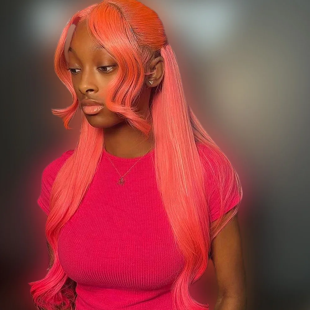 

FITU Ombre Pink Transparent 13x6 13x4 Lace Frontal Human Hair Wig 613 Colored Plucked With Baby Hair 5x5 Lace Closure Wig