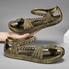 Roman Sle Breathable Hollow out Handmade Woven Soft Bot Sandals Youth Trendy Vintage Flat Heel Beach Slippers for Men