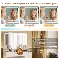 Комод для макияжа Comanlai в спальне, зеркало со светодиодной цветной подсветкой и табуреткой, ящиками для хранения и туалетным столиком с зарядкой через USB — изображение 4