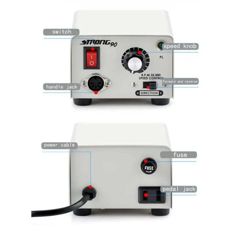 65W Electric Nail Drill Machine Strong 90 nail polish remover 102L 2.35mm Model Manicure Pedicure Nail Filer Bit 2