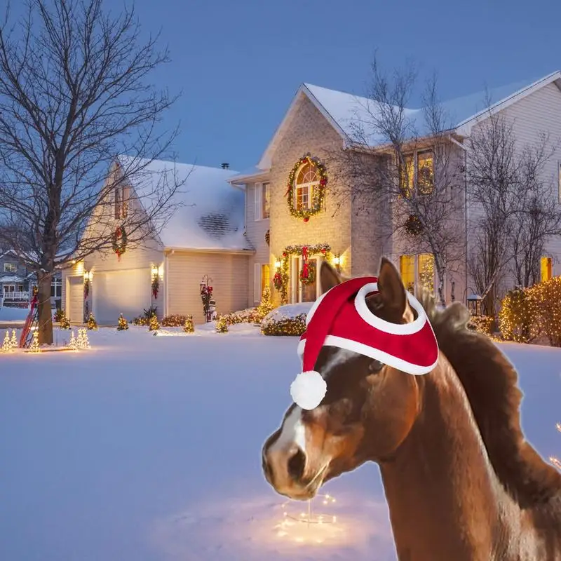 Christmas Horse Hats Headgear Hat Decorated With Pom-Poms Holiday Horse Costume Accessories For Christmas Party party hat