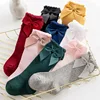 1 Pair Girls Solid Socks With Bows 100% Cotton Baby Children Sock Soft Toddlers Long Socks Kids Princess Knee High Socken 0-7yrs 5