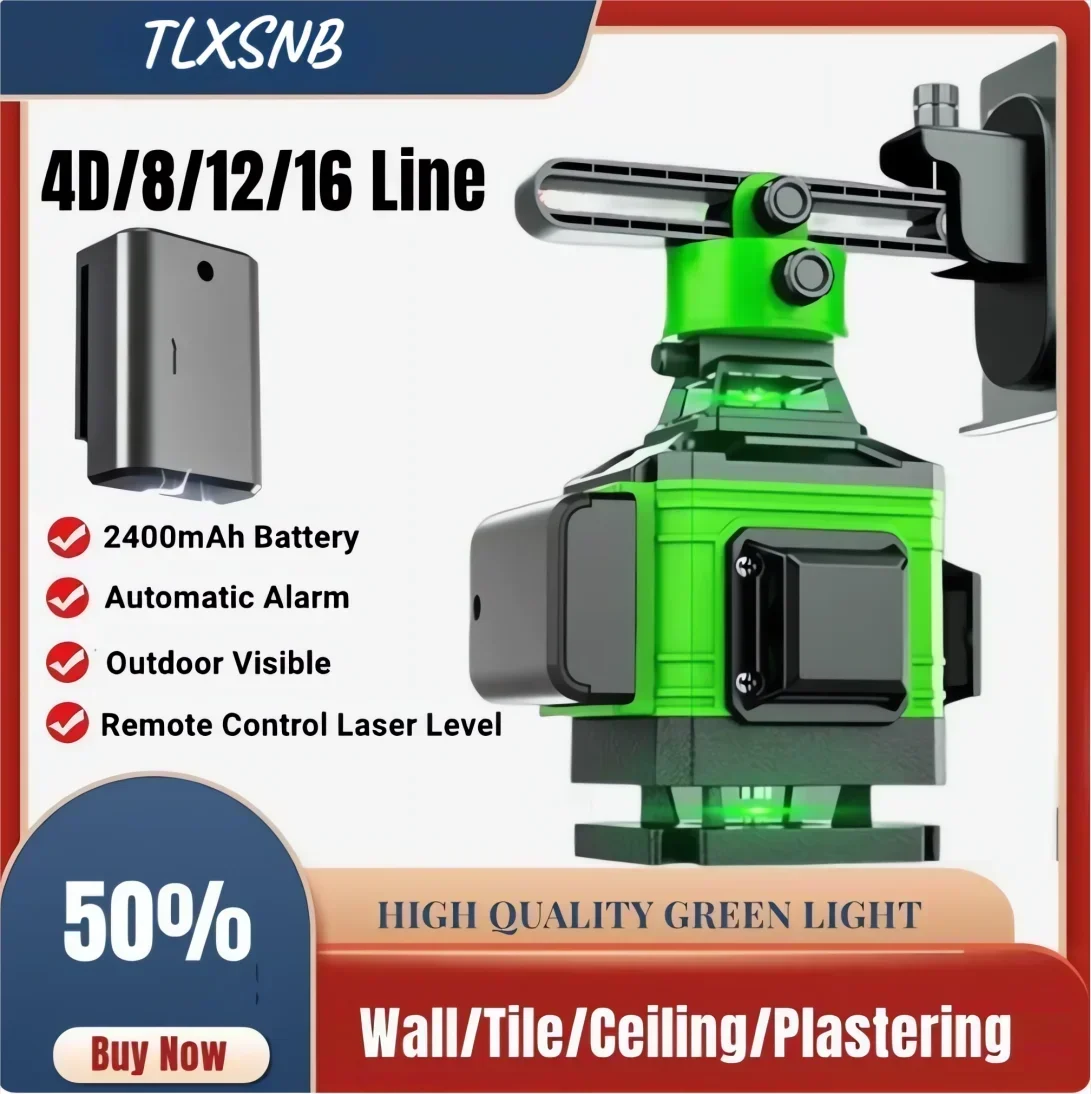 

4D 12 /16 Line Green Light High-precision Automatic Line-laying Stick To The Wall Laser Level Instrument Tile Construction Tools