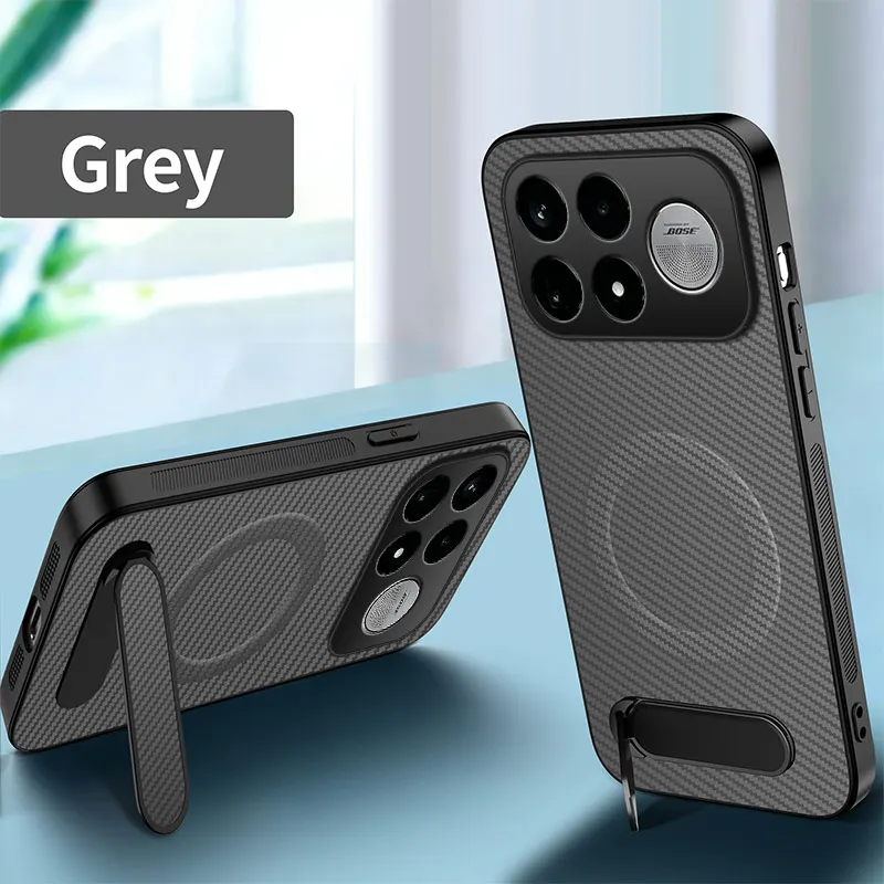 Magnetic PU Leather Carbon Fiber Textured Case with Magsafe Holder