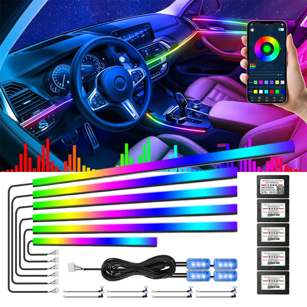 luci LED per auto con telecomando, luci interne a LED a 7 colori per auto, illuminazione ambientale per interni auto, luce LED portatile per auto