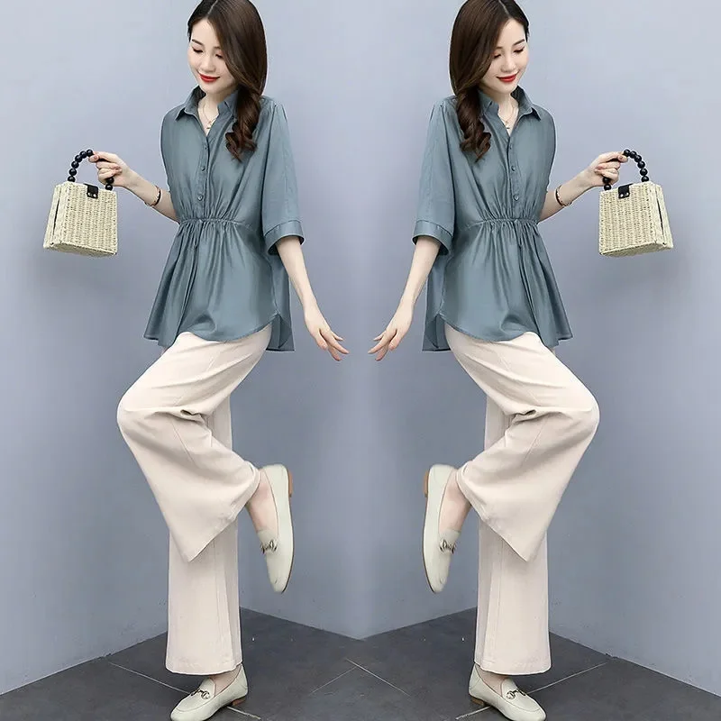 Fashion Cotton and Hemp Suit Female 2023 Spring and Summer New Temperament Foreign Air Age-Reducing Wide-Leg Pants Two-piece Set