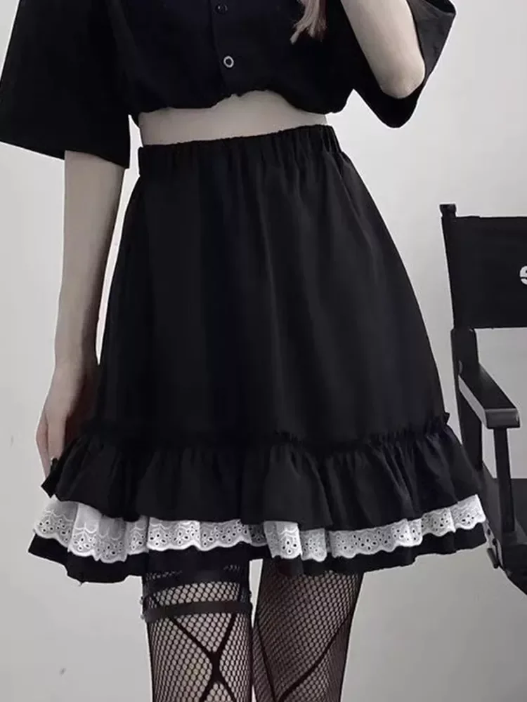 

JK Women Gothic Lace Mini Skirts Cute Japan Ruffles Harajuku Fairy Grunge Black Pleated Skirt Lolita High Waist Girls Skirt