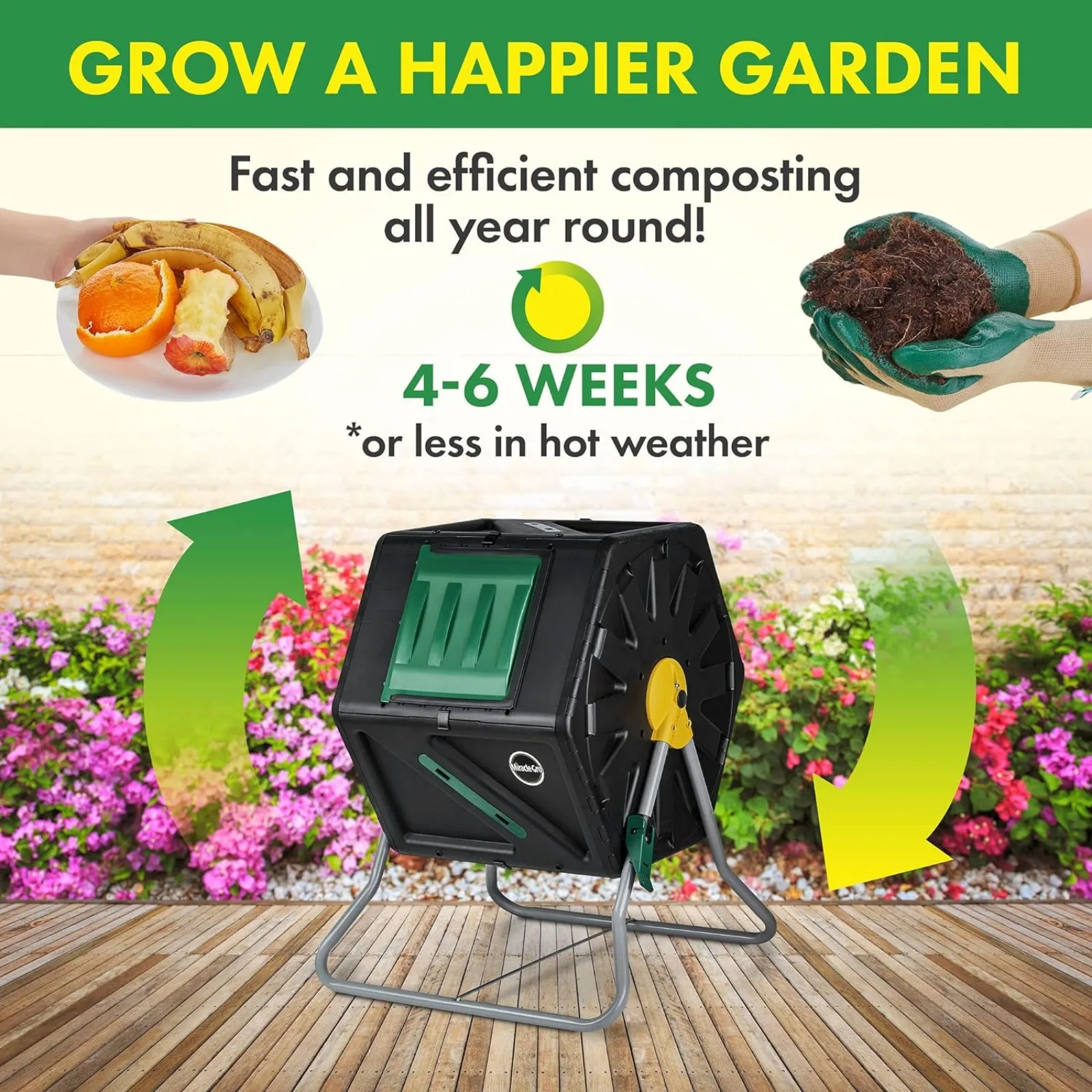 US Large Composter - Compact Single Chamber Outdoor Garden Compost Bin Heavy Duty – UV Protected Turning Barrel 4