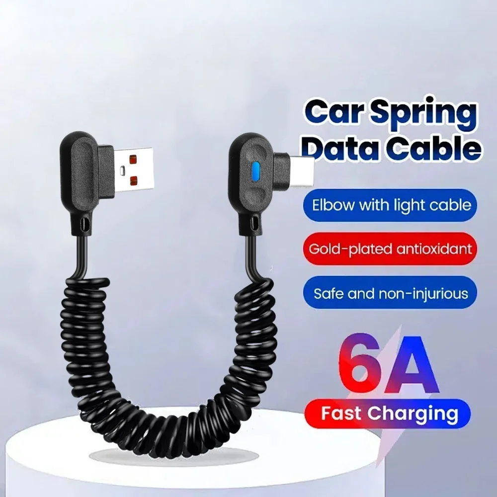 LED 호흡등 90 °   엘보 스프링 타입-C 충전 케이블 1M/1.5M USB-..