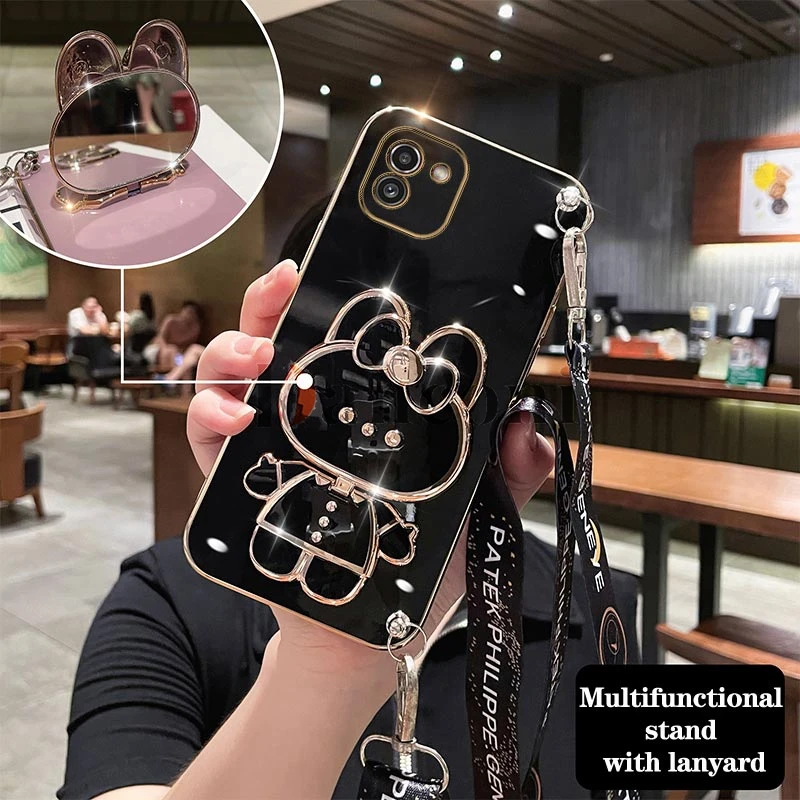 Elegant Crossbody Lanyard Phone Case with Rabbit Holder and Plating Design
