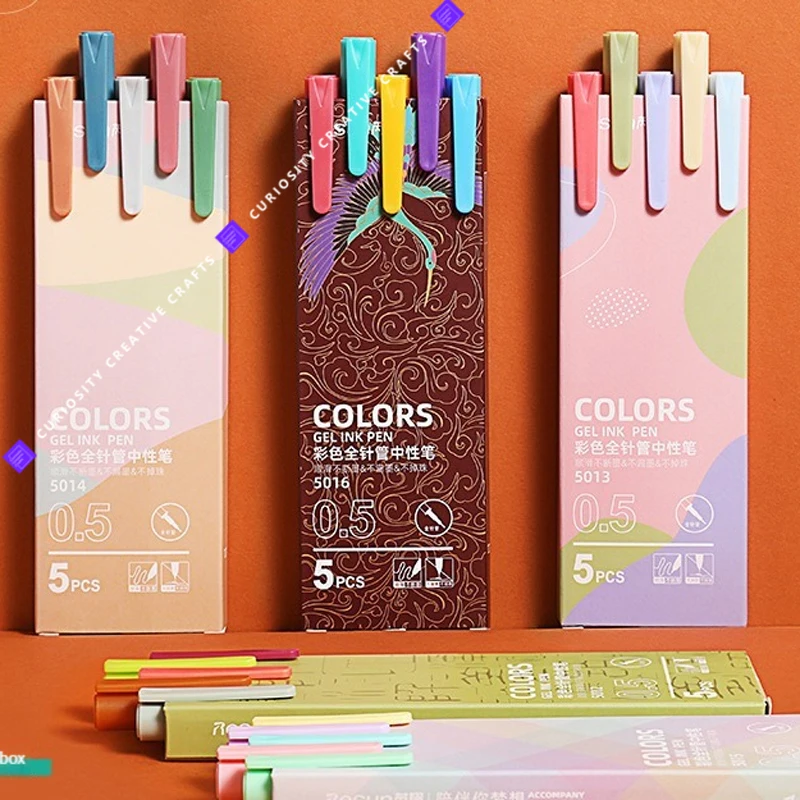 5 Colors/set Morandi Color Gel Pens Set 0.5mm Rollerball Refill Vintage Macarons Cute Kawaii School Office Korean Stationery Art