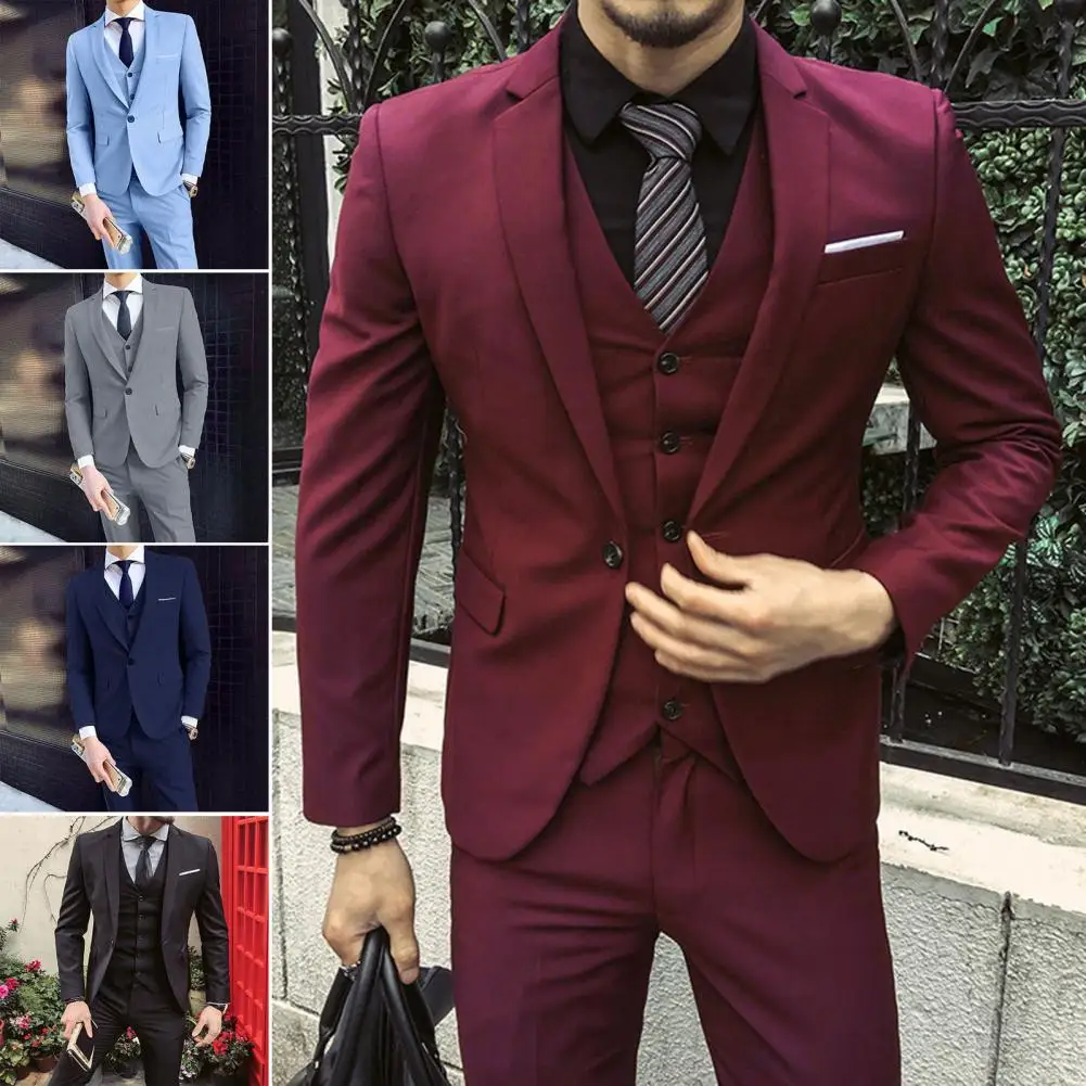 

Men Wedding Suit Premium Men's Wedding Suit Set Sleek Business Style Slim Fit Coat Pants Vest Long-lasting Silky Smooth Fabric