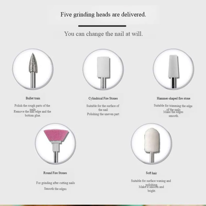 휴대용 전동 네일 파일, 모양 만들기 및 광택 제거용 미니 충전식 드릴, 가정용 매니큐어 도구 키트