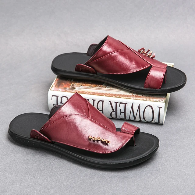 Genuine Leather New Summer Breath Slippers Men Slides Fluffy Plush Sandals  Flat House Shoes Casual Flip Flops Leather Men Shoe - AliExpress