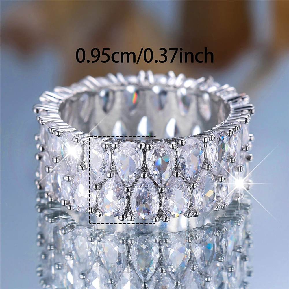 Luxury Female Crystal White Zircon Stone Water Drop Engagement Ring Vintage Silver Color Wedding Jewelry For Women