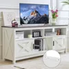 Rustic White Farmhouse TV Stand, Entertainment Center with Power Outlets for TVs up to 65 Inch, Mid Century Modern TV Cabinet, 1
