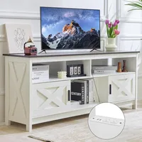 Rustic White Farmhouse TV Stand, Entertainment Center with Power Outlets for TVs up to 65 Inch, Mid Century Modern TV Cabinet, 1