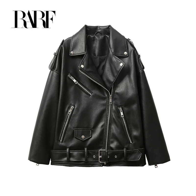 

2023 New Women's motorcycle leather PU imitation leather loose jacket black jacket