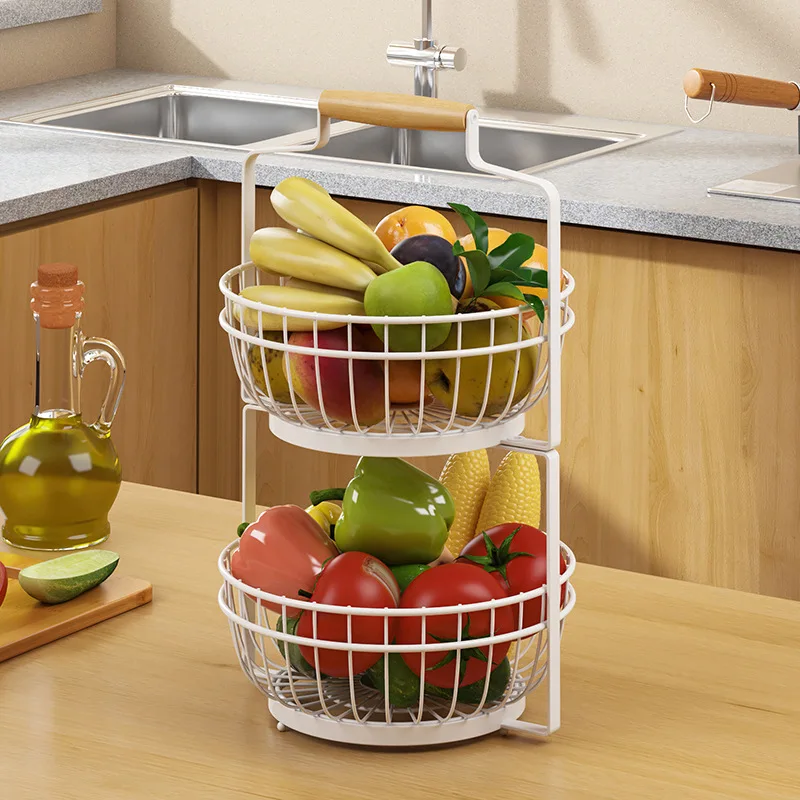 

Detachable Metal Storage Rack Kitchen Vegetables and Fruits Rotating Storage Basket End Table Snacks Clutter Organizer