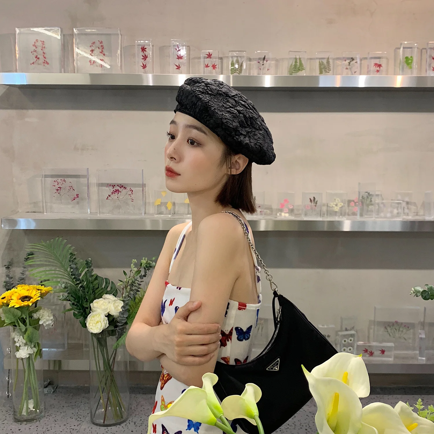 barrette hat mens French Summer Autumn Solid Color Pleated Lace Beret Female Cap Winter Autumn Spring Octagonal Hat Solid Top Quality Gift mens berets for sale Berets