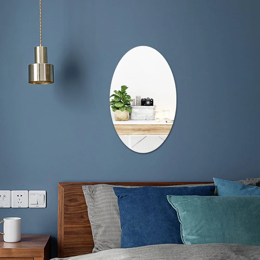 Description Picture 3 of item1x Mirror Wall Sticker Oval Square 3D Acrylic Self Adhesive- Tiles Sticker For Bathroom Make Up Mirror Sticker Home Decor