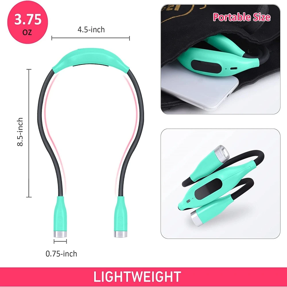 Neck Book Lights Rechargeable Night Lamp for Reading, Hands Free Bendable Arms, 4 LED Bulbs Long Lasting Reading Night Light