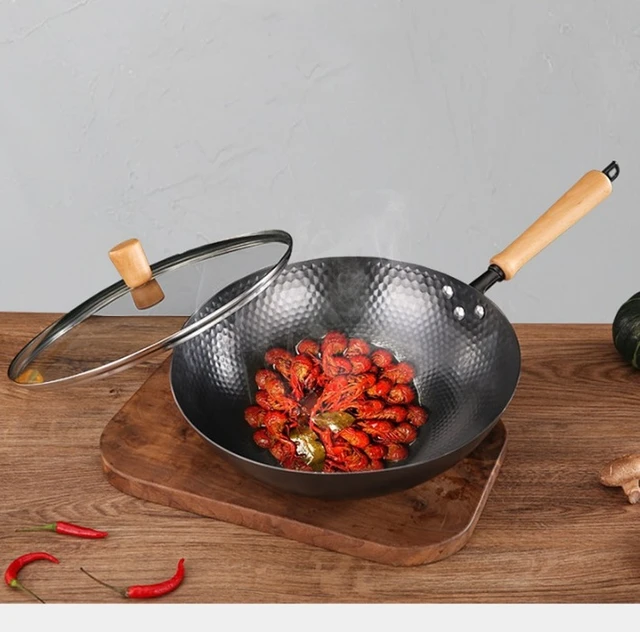  Wok Home Old-fashioned Wok Sin Recubrimiento Sartén  Antiadherente Fondo Redondo Cocina de Inducción General Wok 32CM : Hogar y  Cocina