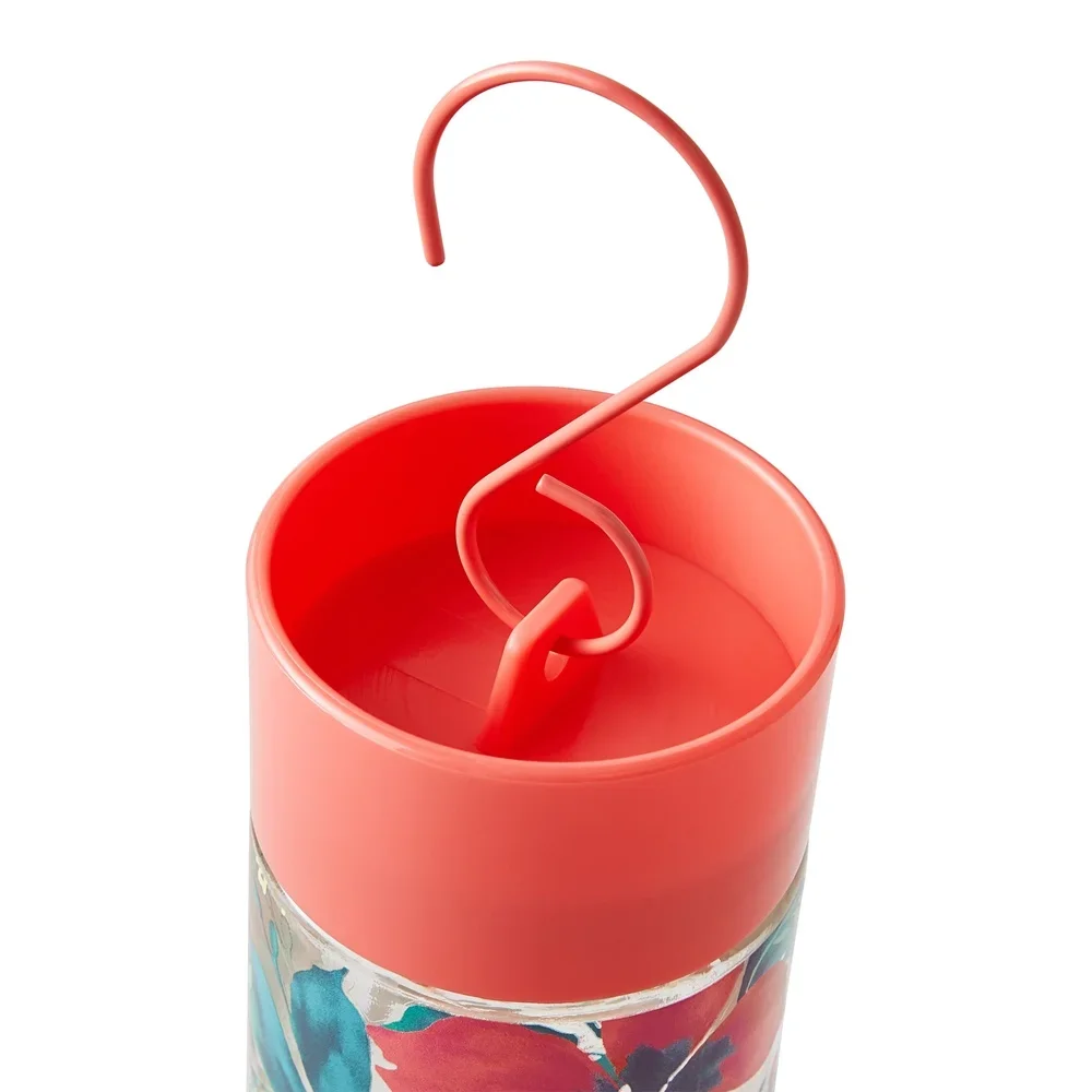 Fresh Floral Decorative Glass Hummingbird Feeder with Ant Moat Perching Ring and Leak Free Flower Ports Bird Watching