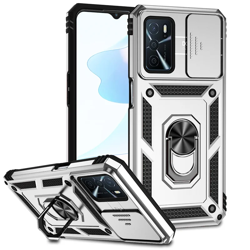 Armor Shockproof Case with Slide Lens Protector and Magnet Holder Ring Cover