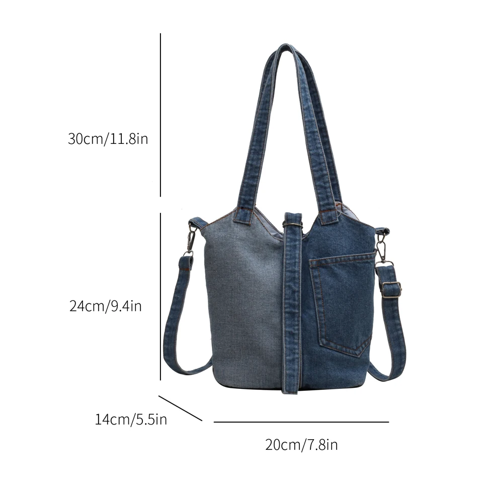 Patchwork Denim Women's Bag New Jeans Messenger Bag Y2K Canvas Shoulder Bag Cross Eco Bag Korean Shopping Satchel Bucket Handbag