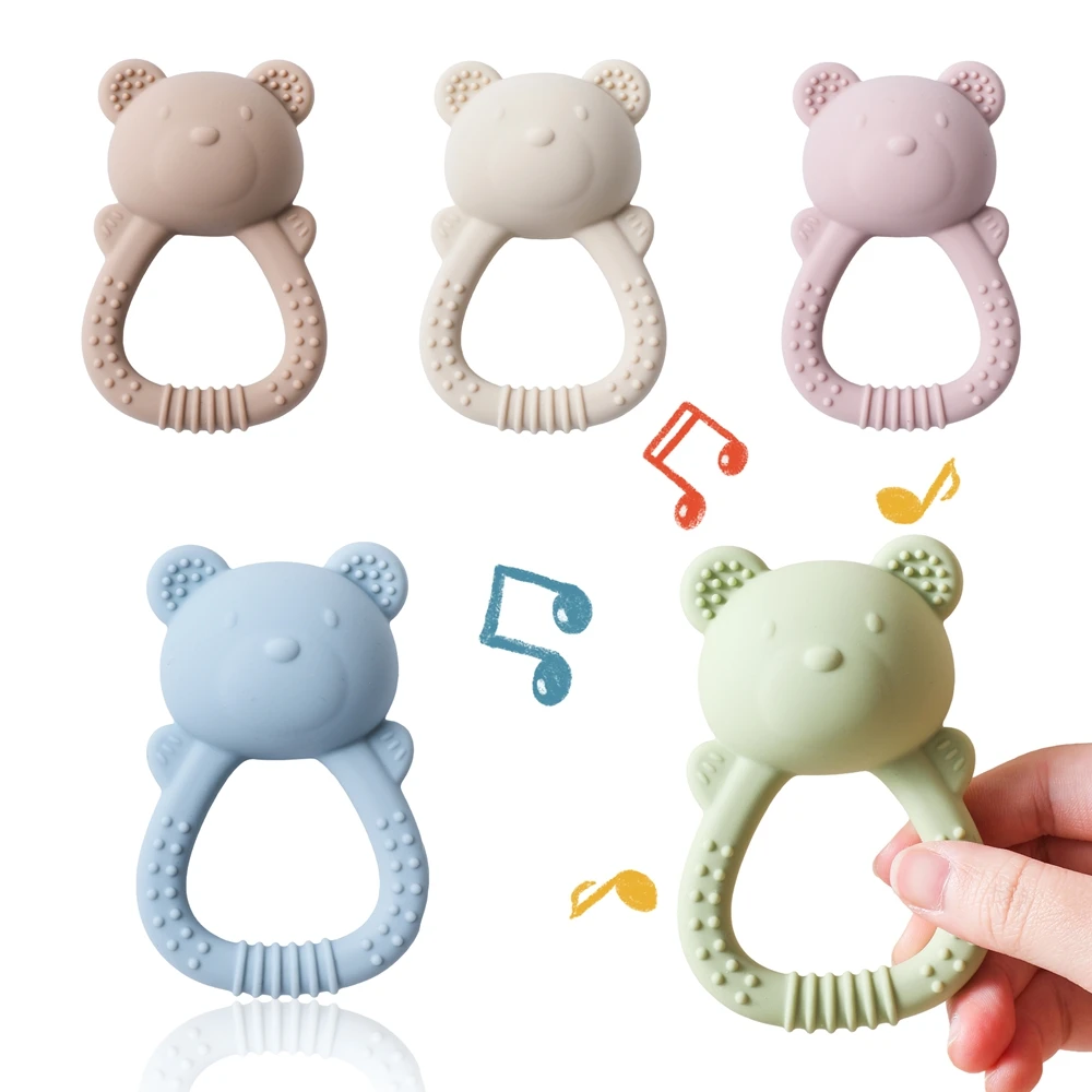 1pc Baby Toys Silicone Rattle Bear Teeth Training Chewing Gum Teether Baby 0 12 Months Toys Silicone Rattle Teething Gifts