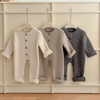 Vestiti per neonati Versatili autunno inverno tinta unita lavorati a maglia spessi vestiti da arrampicata Neonati e bambini Tuta per neonati