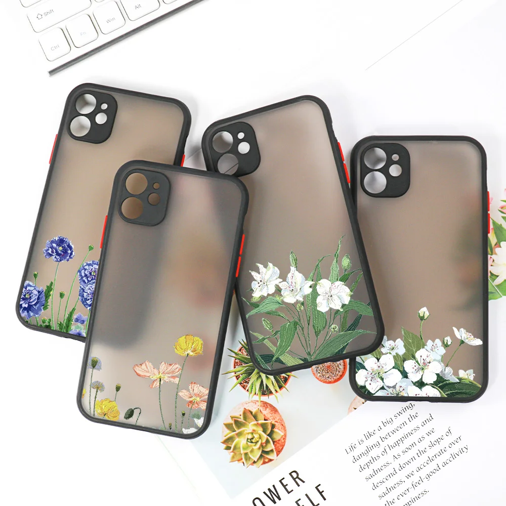 Fashion Flower Phone Case For iPhone 15 11 14 12 13 Pro Max X XR XS Max 12 13 Mini 14 15 Plus X XR XS Max Matte Shockproof Cover